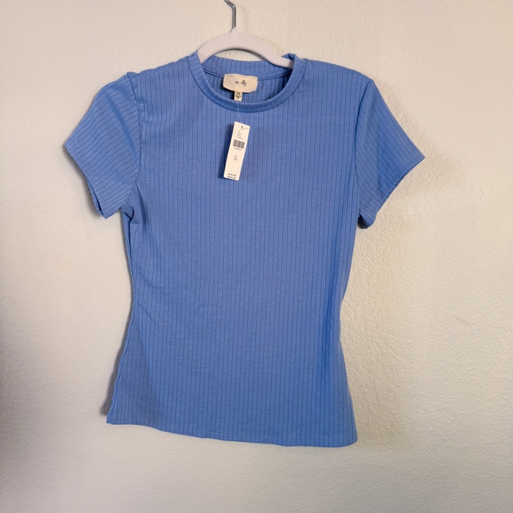 Anthropologie En Elly Blue Ribbed Short Sleeve Top